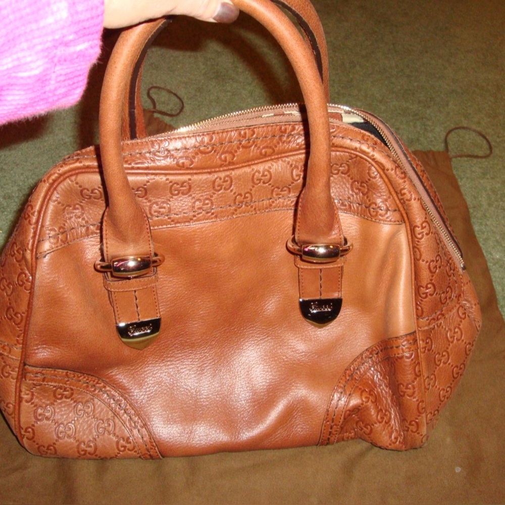Gucci Medium Signoria Bowling Large Dome Leather Tote Handbag Cognac
